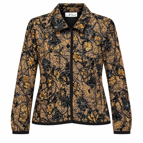 Jackets & Blazers - Vtg Whimsigoth Floral Lace Jacket Women Small Mob Wife Goth Glam Metallic Ornate